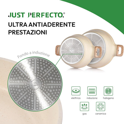 JUST PERFECTO Batteria Pentole e Padelle a Induzione, Set Padelle Antiaderenti Per tutti i piani cottura, Batteria di pentole antiaderente 24/28cm con Coperchi, set pentole induzione senza pfoa e ptfe